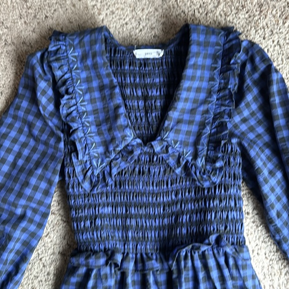 Mango gingham black and purple dress with collar - Picture 2 of 6